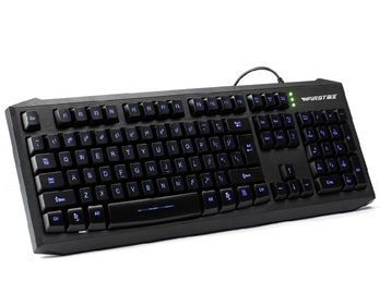 teclado do jogo com fios com luz de fundo azul